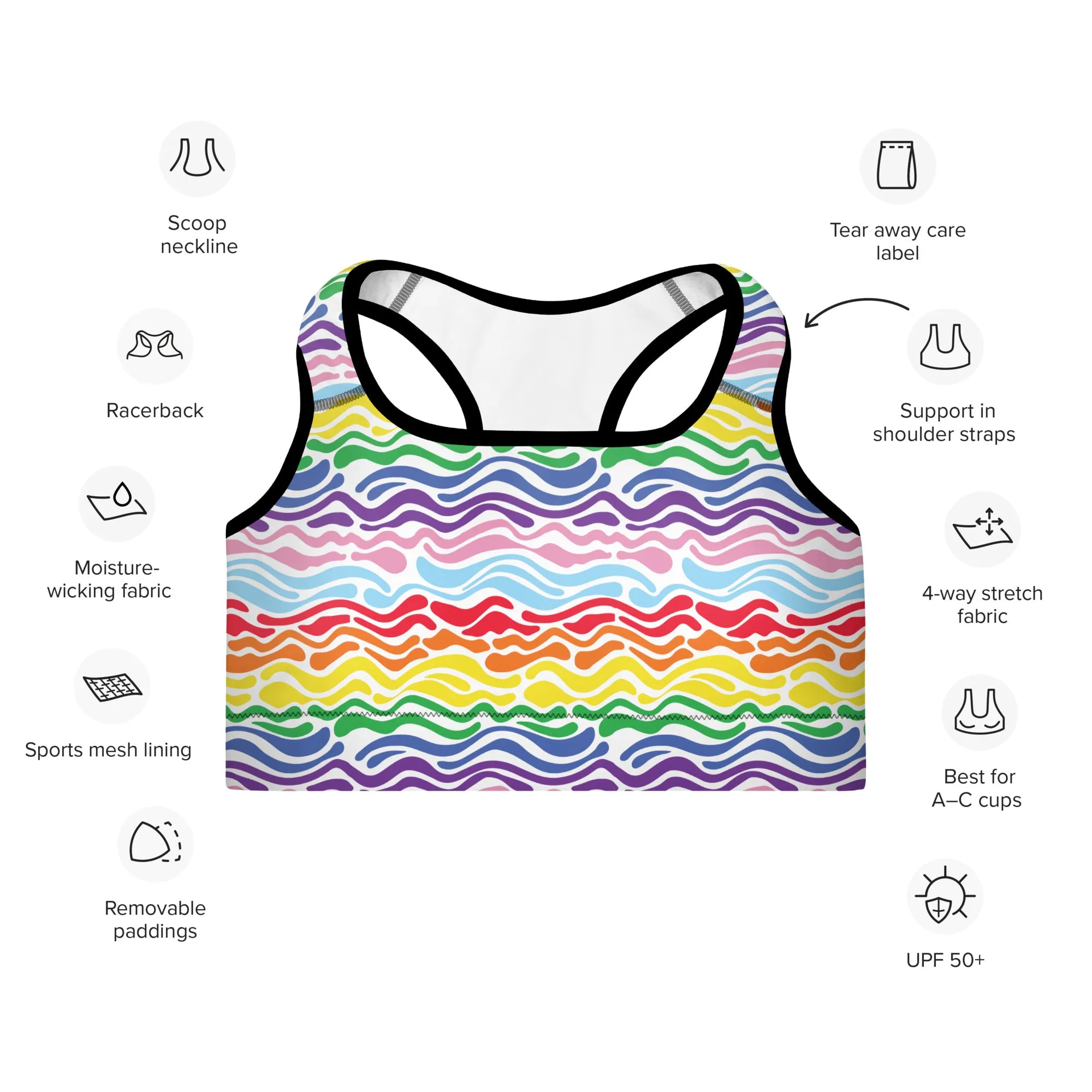 Rainbow Wave Padded Sports Bra