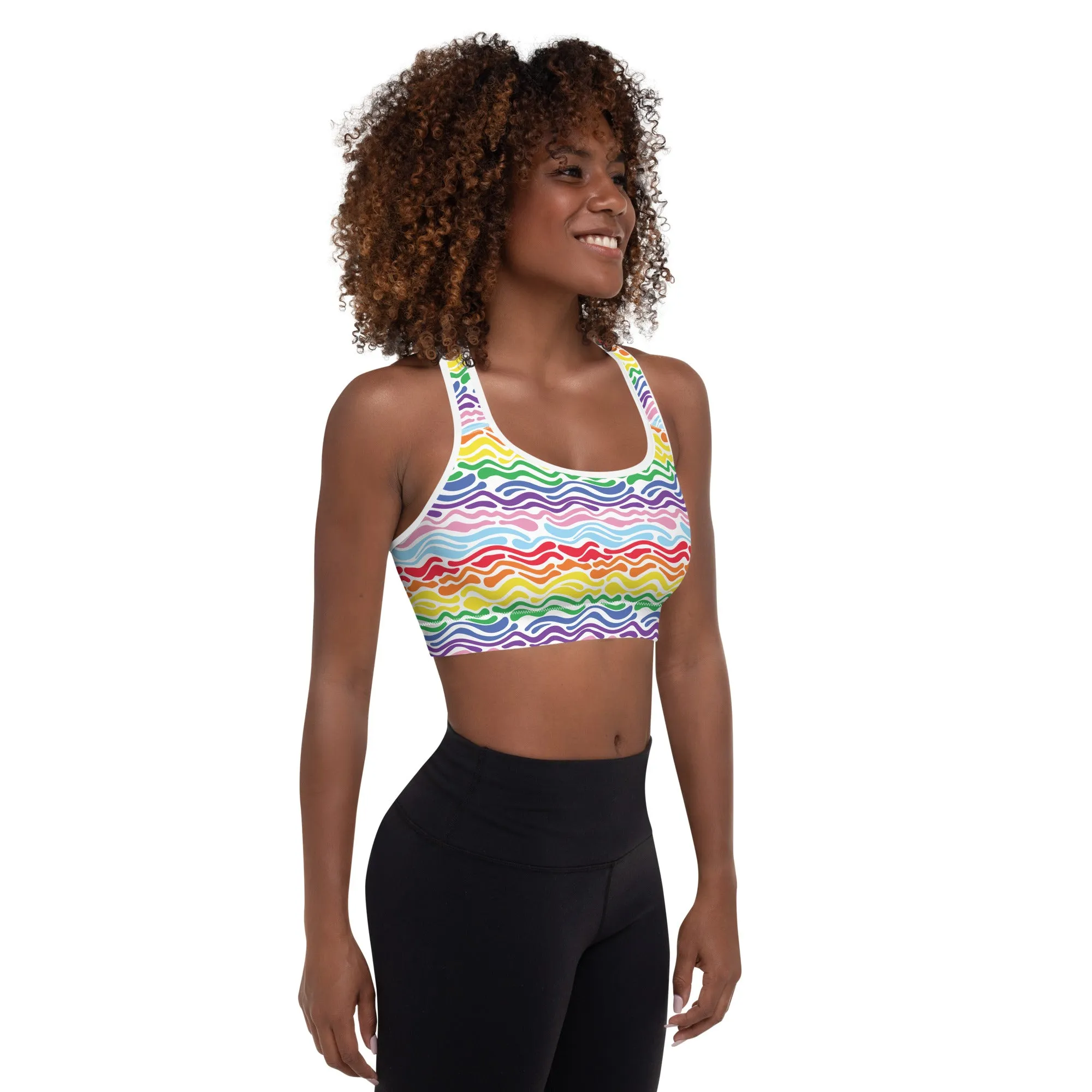 Rainbow Wave Padded Sports Bra