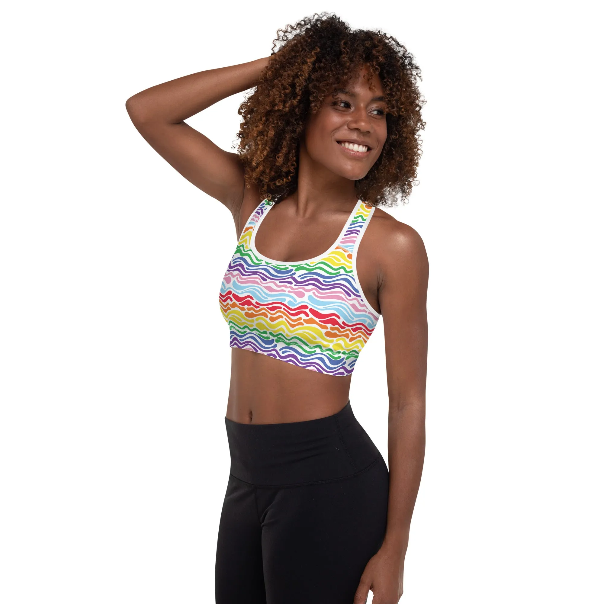 Rainbow Wave Padded Sports Bra