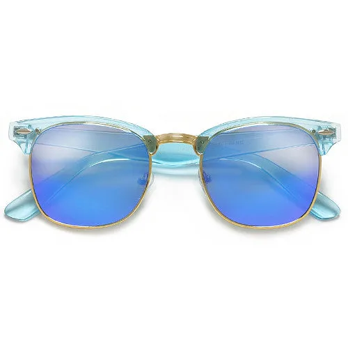 Retro Half Frame Semi-Rimless Colorful Lens Half Frame Sunglasses