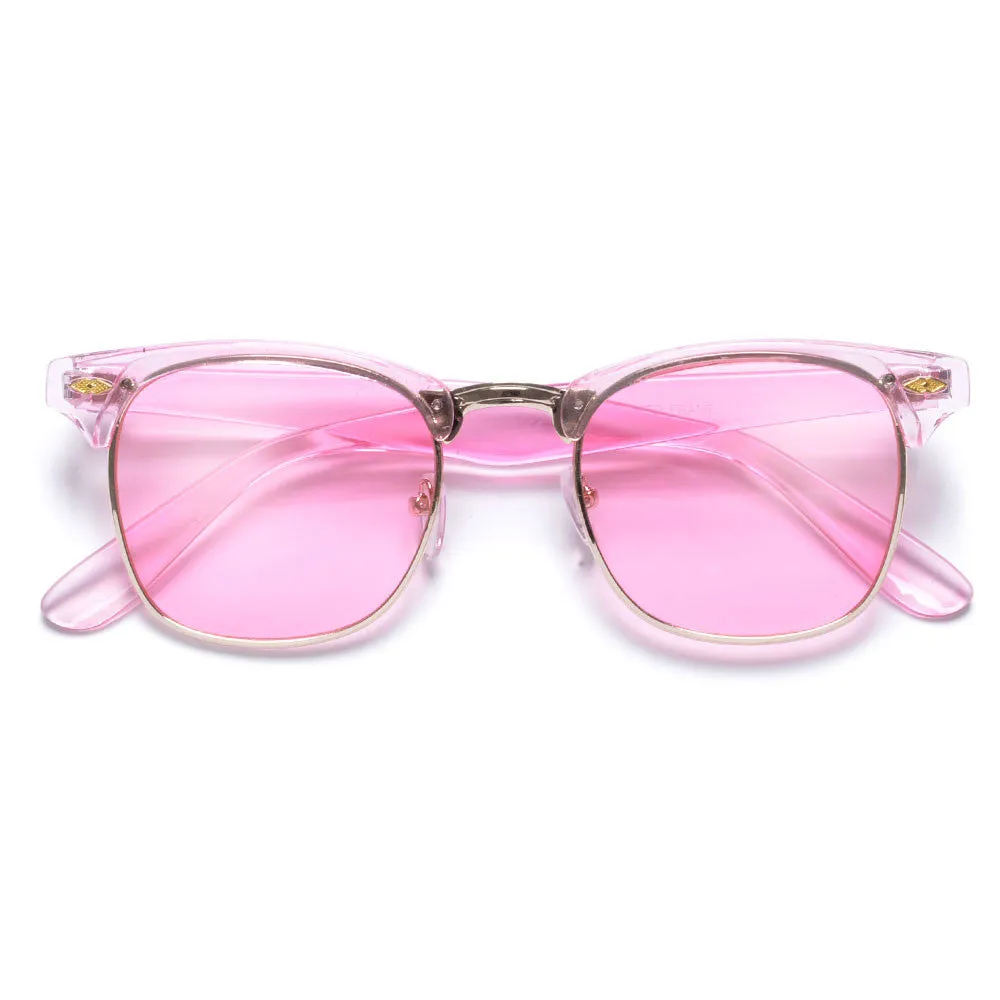 Retro Half Frame Semi-Rimless Colorful Lens Half Frame Sunglasses