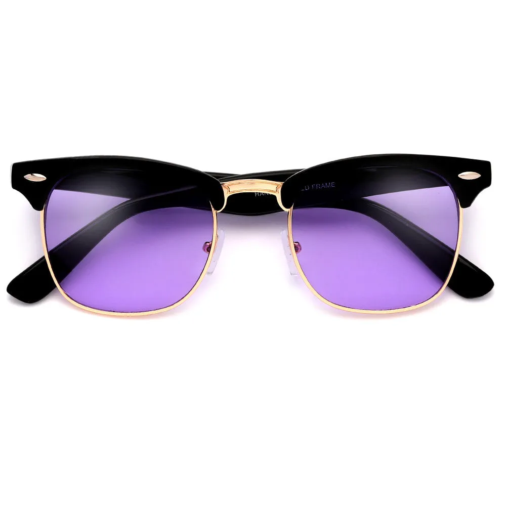 Retro Half Frame Semi-Rimless Colorful Lens Half Frame Sunglasses