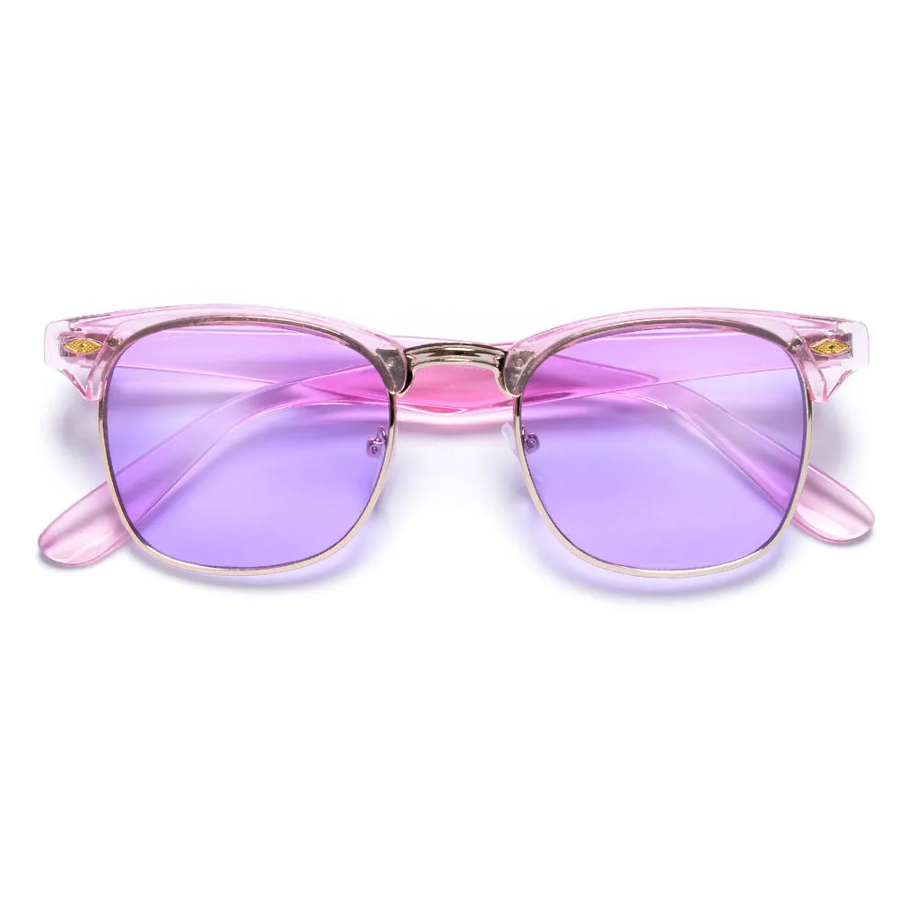 Retro Half Frame Semi-Rimless Colorful Lens Half Frame Sunglasses