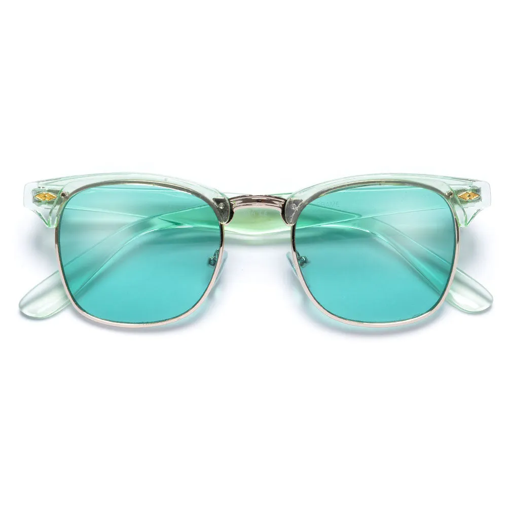 Retro Half Frame Semi-Rimless Colorful Lens Half Frame Sunglasses