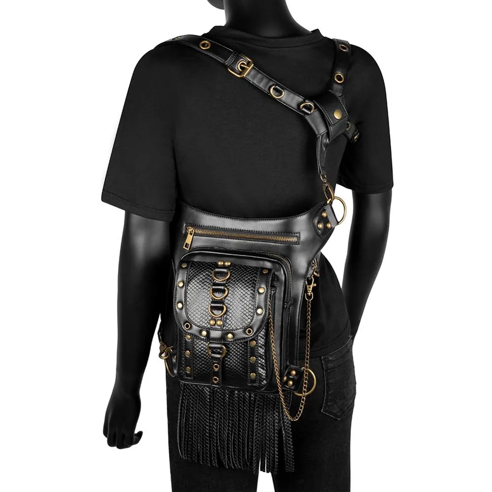 Steampunk Vintage Black Leather Street Style Mini Leg Thigh Holster Bag