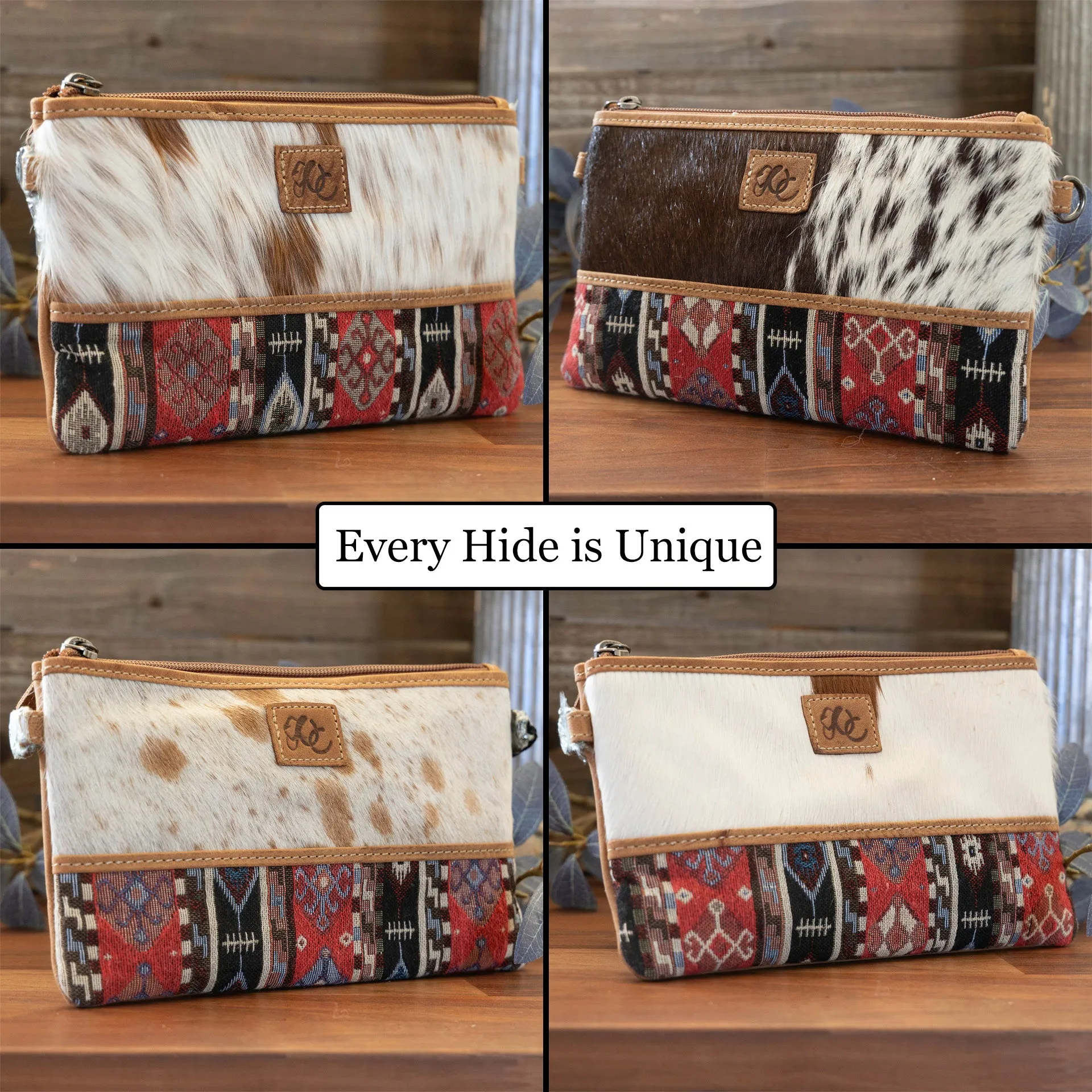 Stevie | Leather Crossbody, Shoulder Bag | Compact-Size Bag | Uniquely One-of-a-Kind Hair-On Cowhide & Aztec Accents