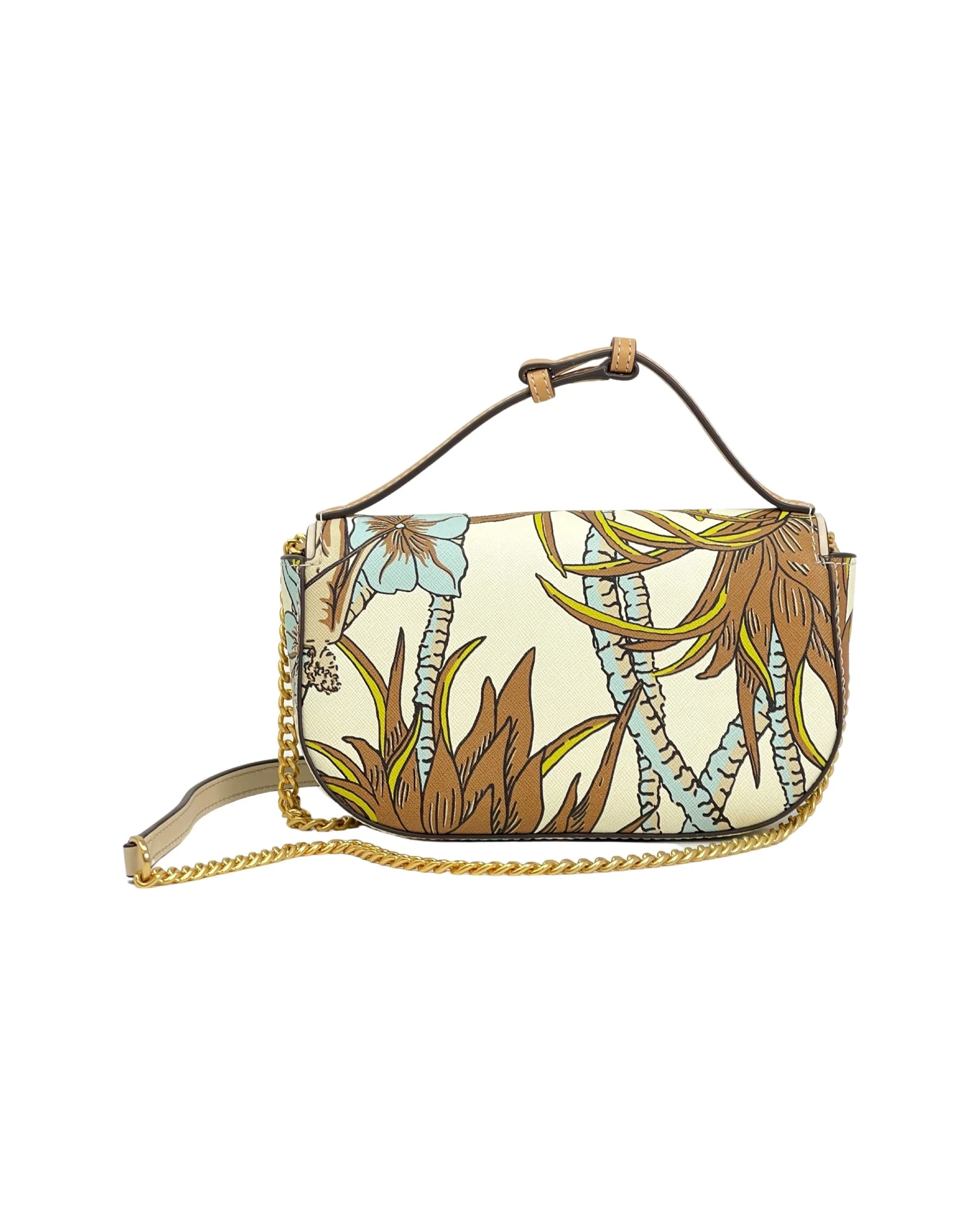 Tory Burch Cream Brown Climbing Palms Emerson Printed Top Handle Crossbody