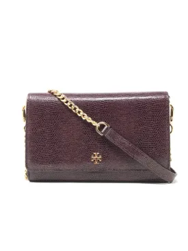 Tory Burch Night Shade Emerson Embossed Lizard Chain Wallet