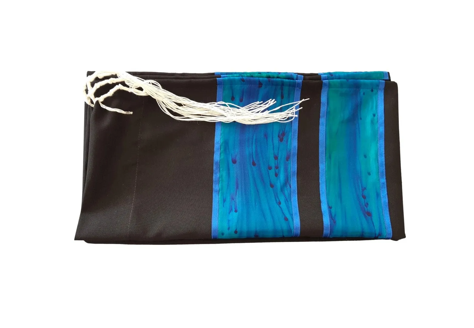 Turquoise and Blue Hand Painted Silk Stripes Black Tallit for Women, Bat Mitzvah Tallit, Girls Tallit, Tzitzit