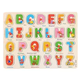 Wooden 26 Letter Alphabet Learning Block Puzzle For Kids (A-Z)