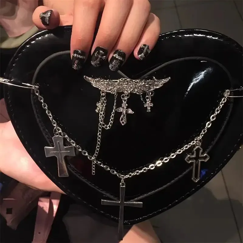 Y2K Shaped Gothic Crossbody Shoulder Cross Punk Women Heart Subculture Bag