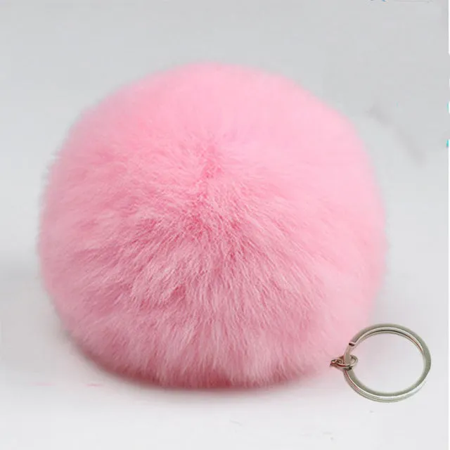 Zoeber New Artificial Rabbit Fur Ball Keychain Cute Pompom Key Ring Lovely Fluffy Fur Rabbit Ear Pendant Keychain Rings women