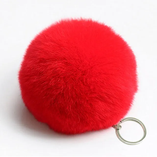 Zoeber New Artificial Rabbit Fur Ball Keychain Cute Pompom Key Ring Lovely Fluffy Fur Rabbit Ear Pendant Keychain Rings women